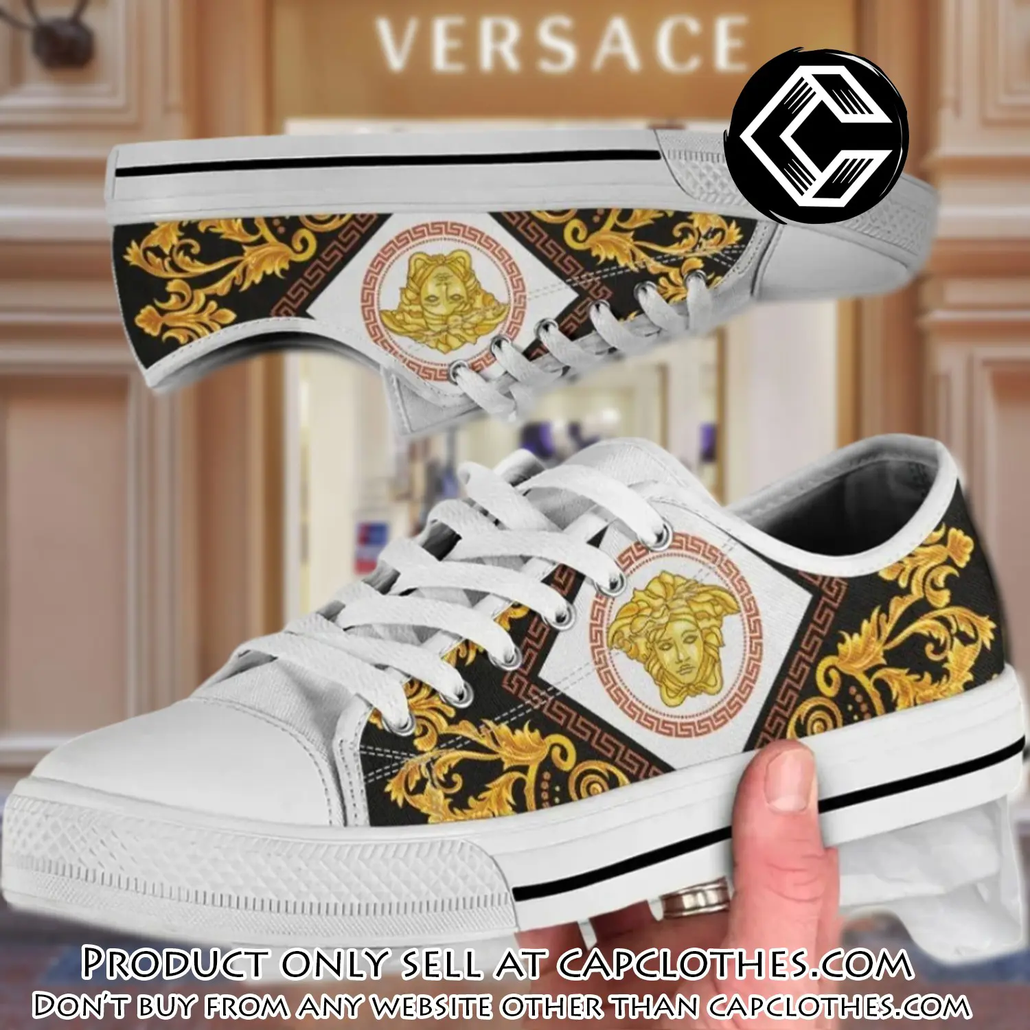 Versace medusa golden pattern white low top canvas shoes luxury brand gifts for men women cc5228881